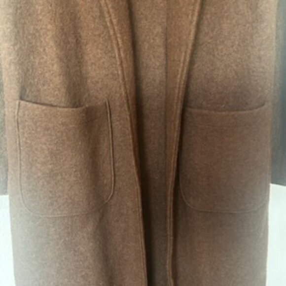 NWT Premium Quality Wool Blend Trendy Brown Open Coat With Oversized Pockets - Picture 13 of 13